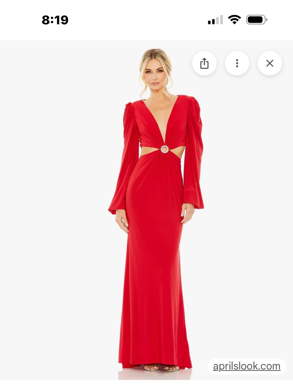 Mac Duggal Red Satin Cutout Gown with Jewel Ring